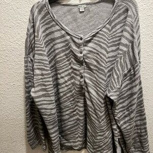 Aerie Gray Striped Long Sleeve Tee